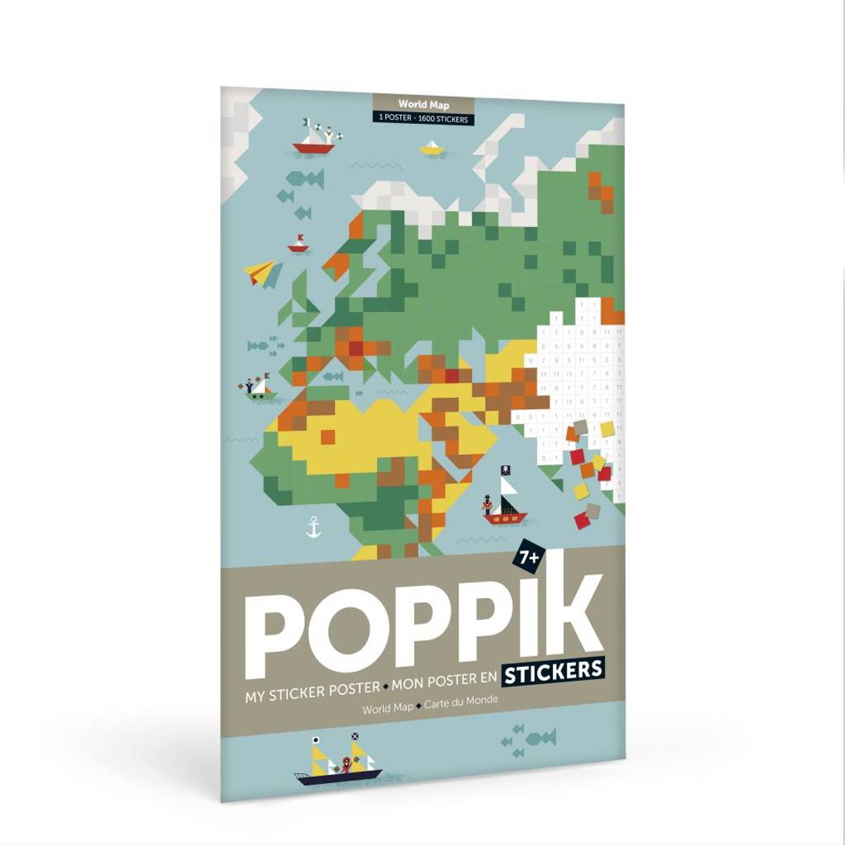 Sticker kunst en poster op nummer - [POPPIK] Wereldkaart poster - 1600 stickers vanaf 7 jaar